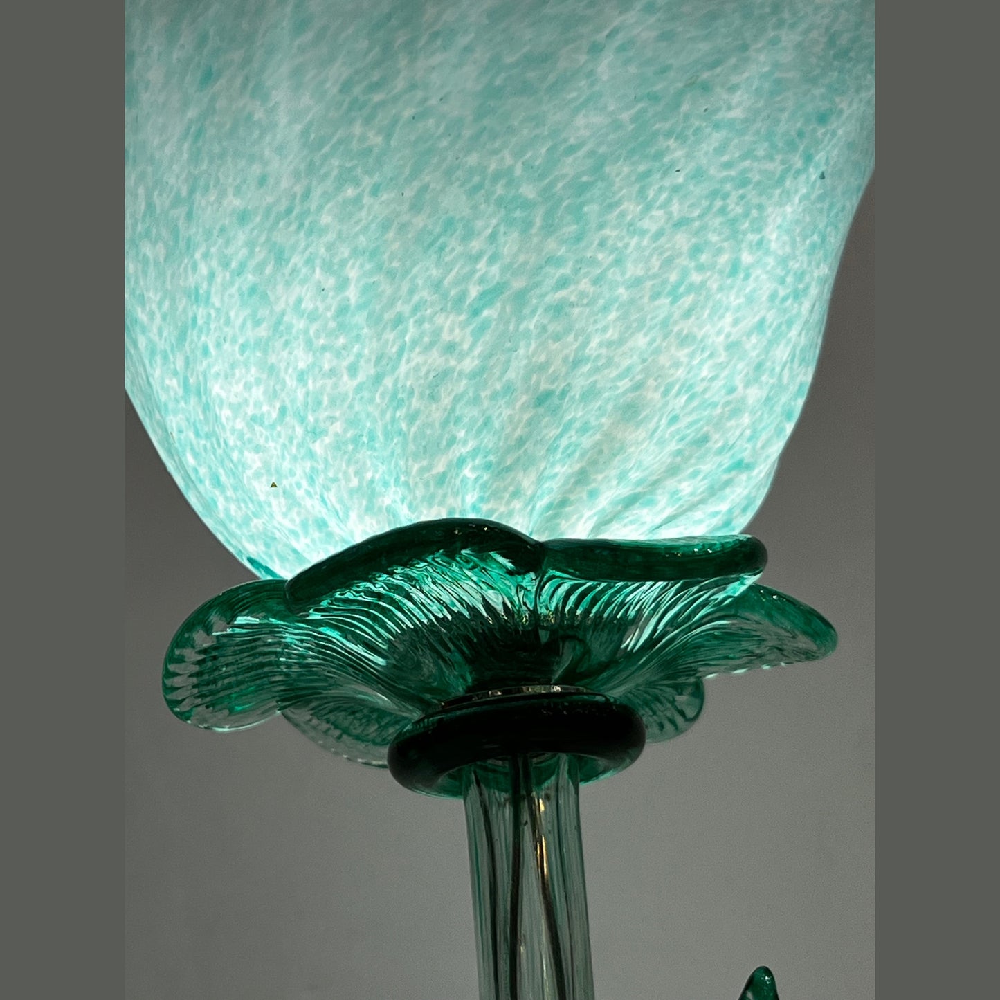 Italian Design Modern Aquamarine Green Art Glass Lit Flower Vase/Table Lamp