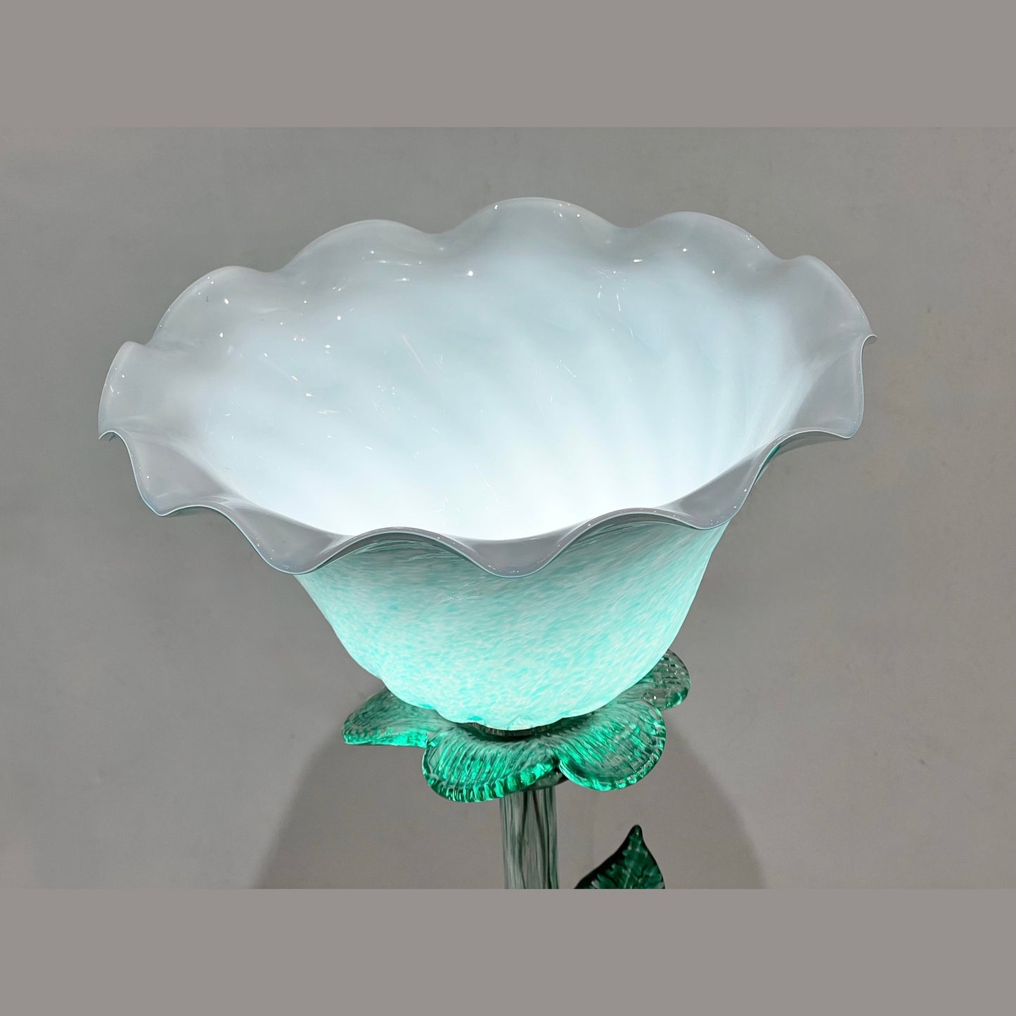 Italian Design Modern Aquamarine Green Art Glass Lit Flower Vase/Table Lamp