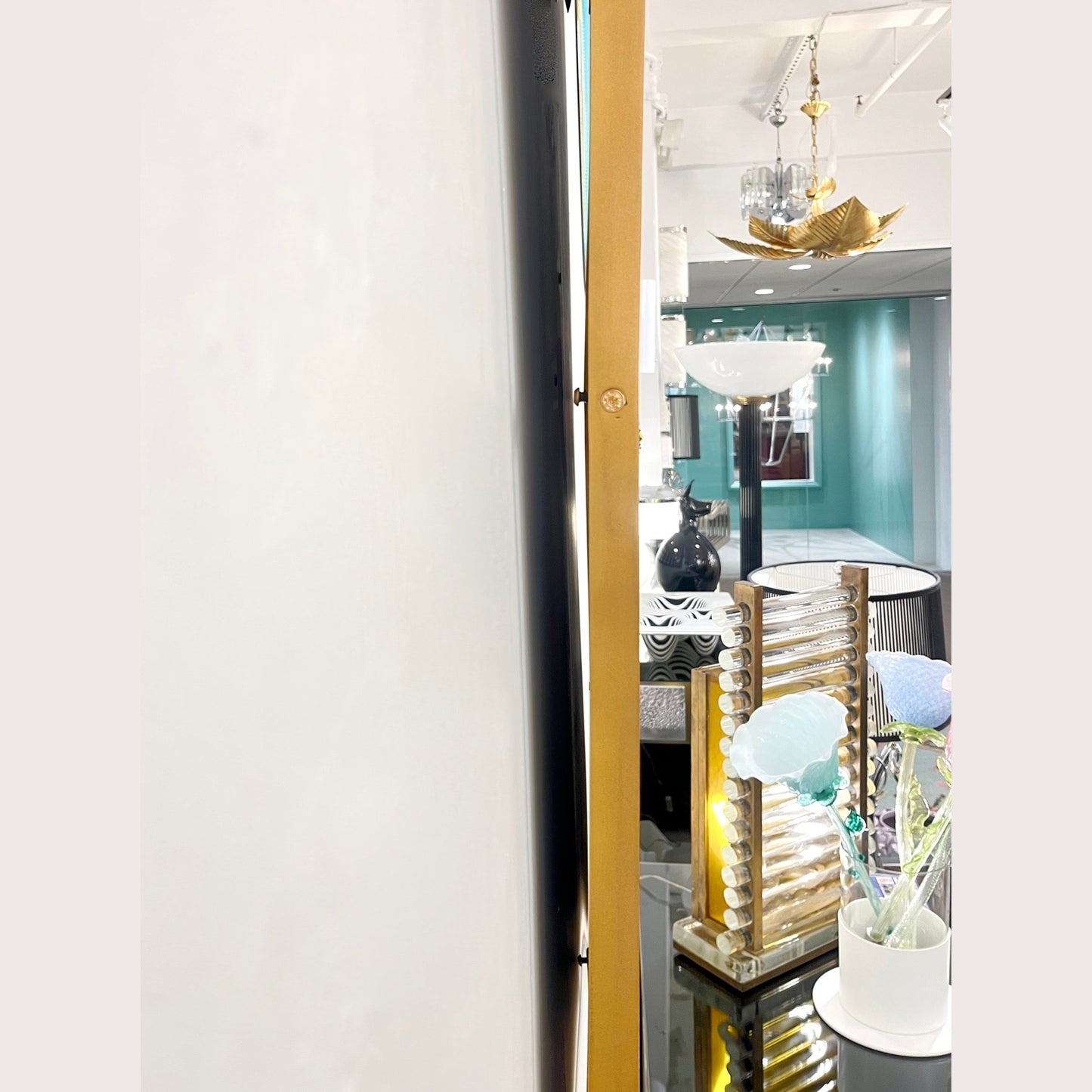 Modern Italian Minimalist Brass Mirror with Organic Asymmetric Curved Frame