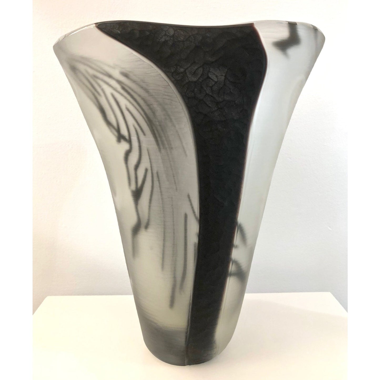 Davide Dona Modern Black White and Crystal Clear Murano Glass Sculptural Vase