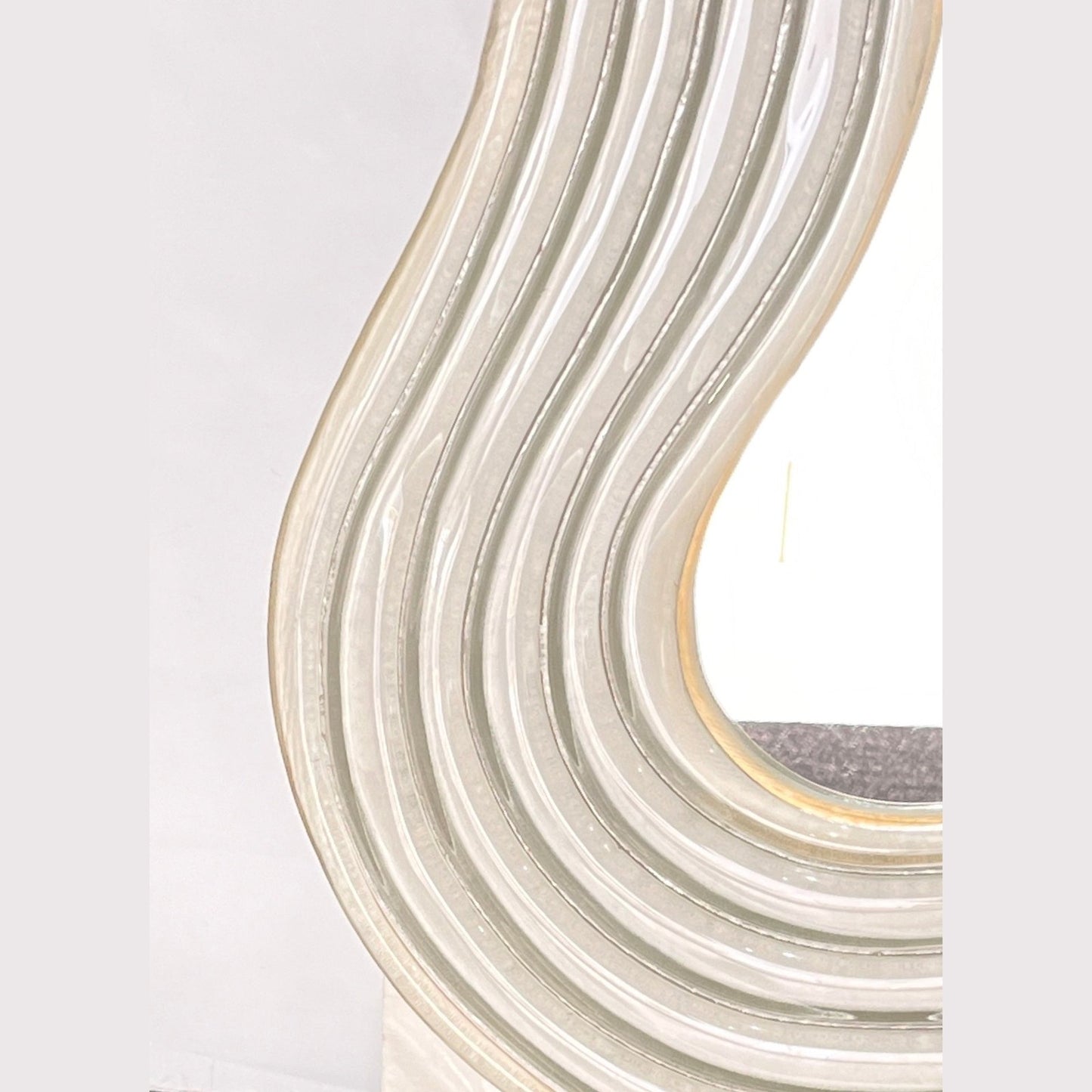 Contemporary Italian Pearl White Cream Murano Glass Brass Curved Mirror