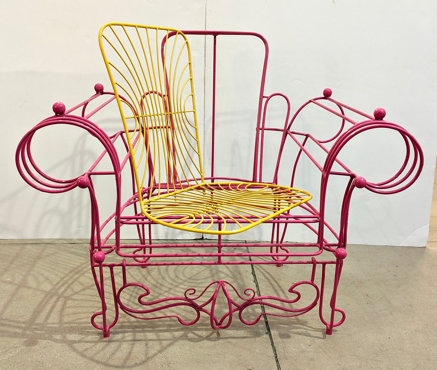 1990s Spazzapan Italian Pop Art Pair of Pink Yellow Metal Armchairs Sculptures
