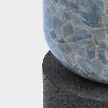 Bespoke Black Lava Stone & Blue Calcite  Graphic Modern Round Sidetable/Stool