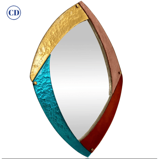 Bespoke Italian Memphis Design Gold Pink Turquoise Burgundy Murano Glass Mirror