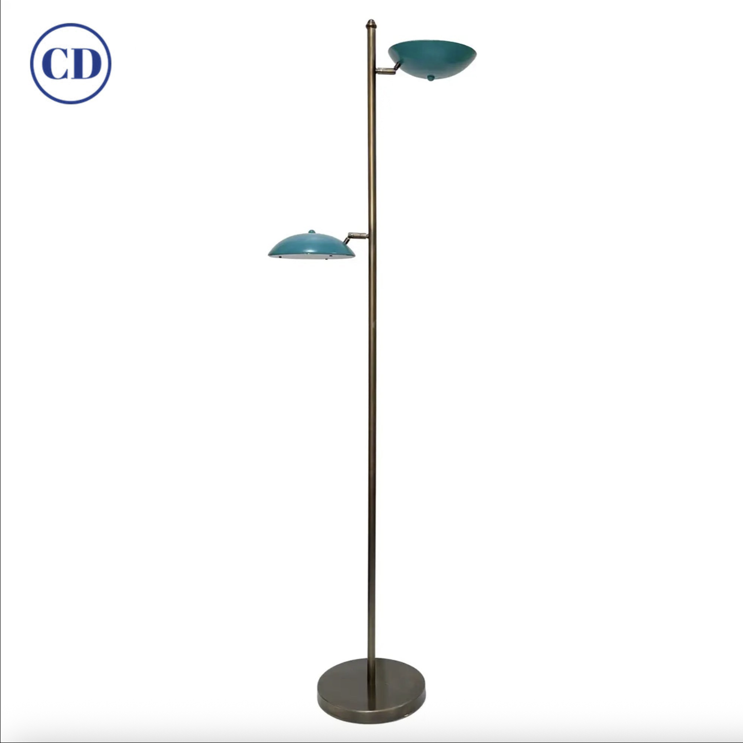 Italian Mid Century Modern Style Sea Blue Lacquer Adjustable Bronzed Floor Lamp
