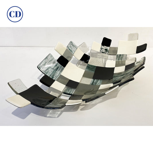 Modern Italian Art Deco Design Green Black White Smoked Art Glass Mosaic Bowl
