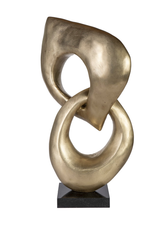 “Two Rings” Contemporary Italian Gold Patinated Bronze Abstract Sculpture