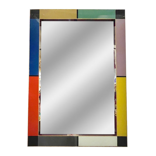 Bespoke Italian Mondrian Decor Red Yellow Gray Taupe Black White Glass Mirror