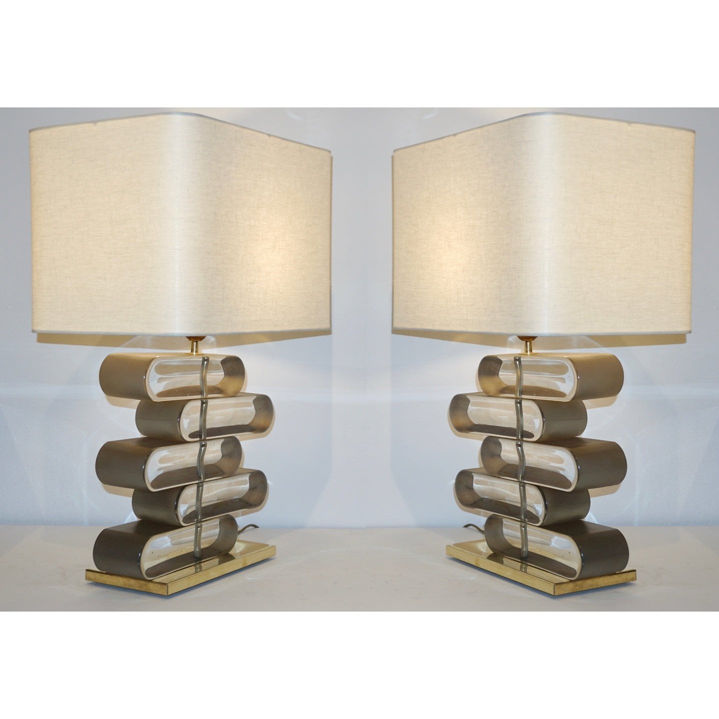 Italian Modern Brass and Bronze Murano Glass Architectural Table Lamp