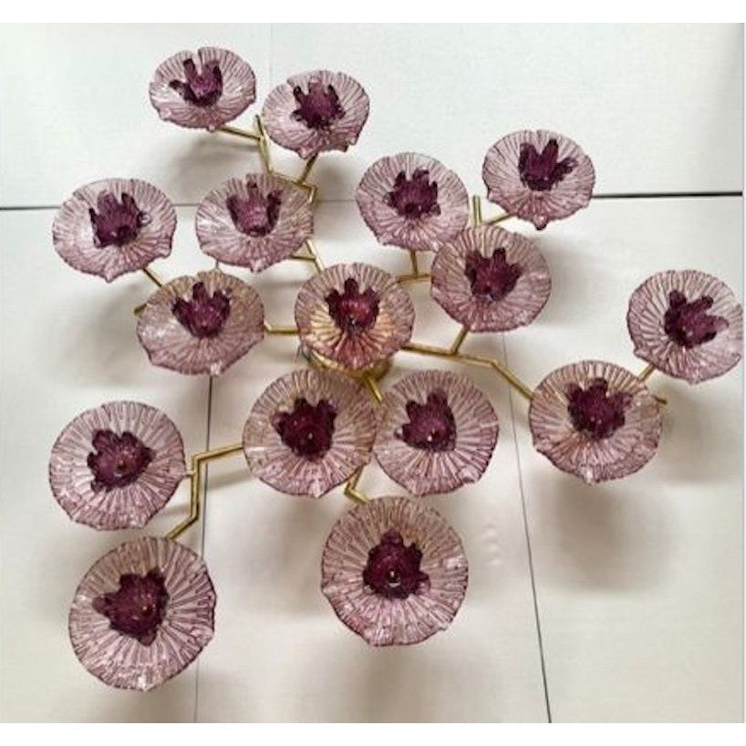 Italian Modern Pair of Pink Amethyst Murano Glass Flower Branch Wall Sconces
