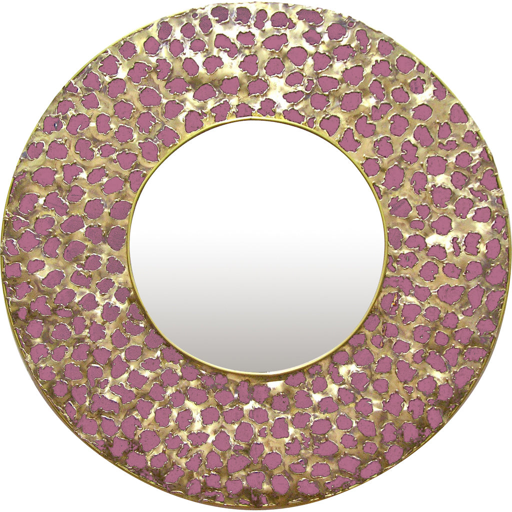 Italian Brutalist Perforated Black Lacquer & Gold Brass Modern Round Mirror