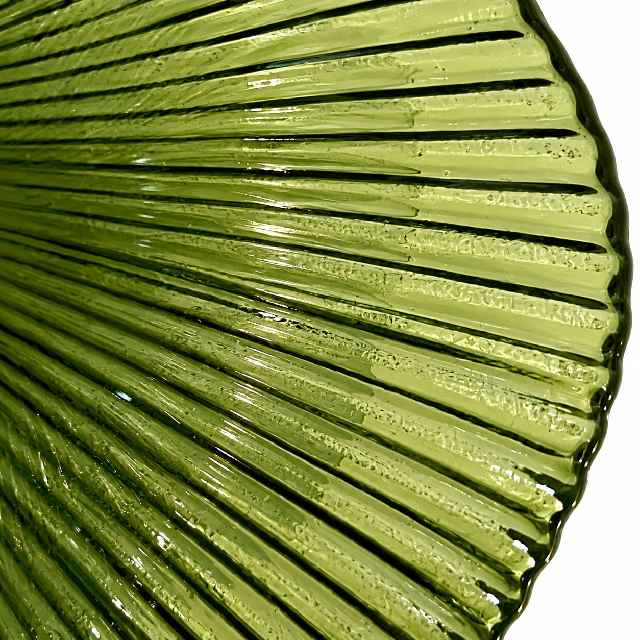 Modern Italian Wavy Olive Green Textured Murano Glass Satin Nickel Pendant/Chandelier