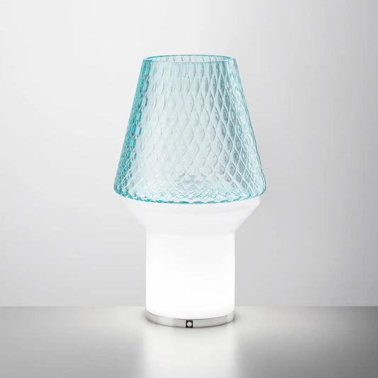 Italian Wireless Dimmable White Light Blue Glass Portable Table Lamp / Lit Vase