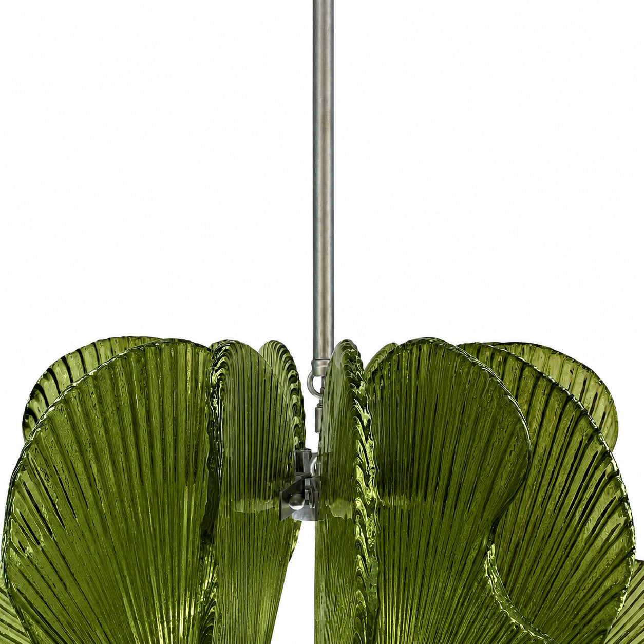 Modern Italian Wavy Olive Green Textured Murano Glass Satin Nickel Pendant/Chandelier