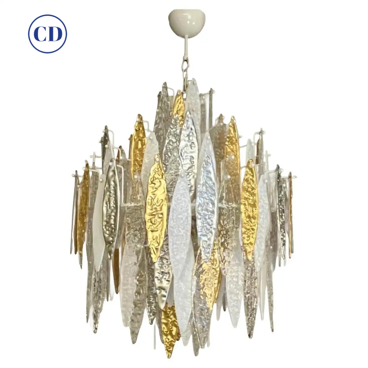 Customizable Modern Italian Silver Gold Frosted White Crystal Murano Glass Icicle Chandelier