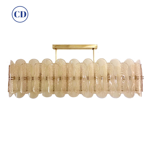Italian Cream Ivory Crystal Gold Texture Murano Glass Oval Brass Chandelier