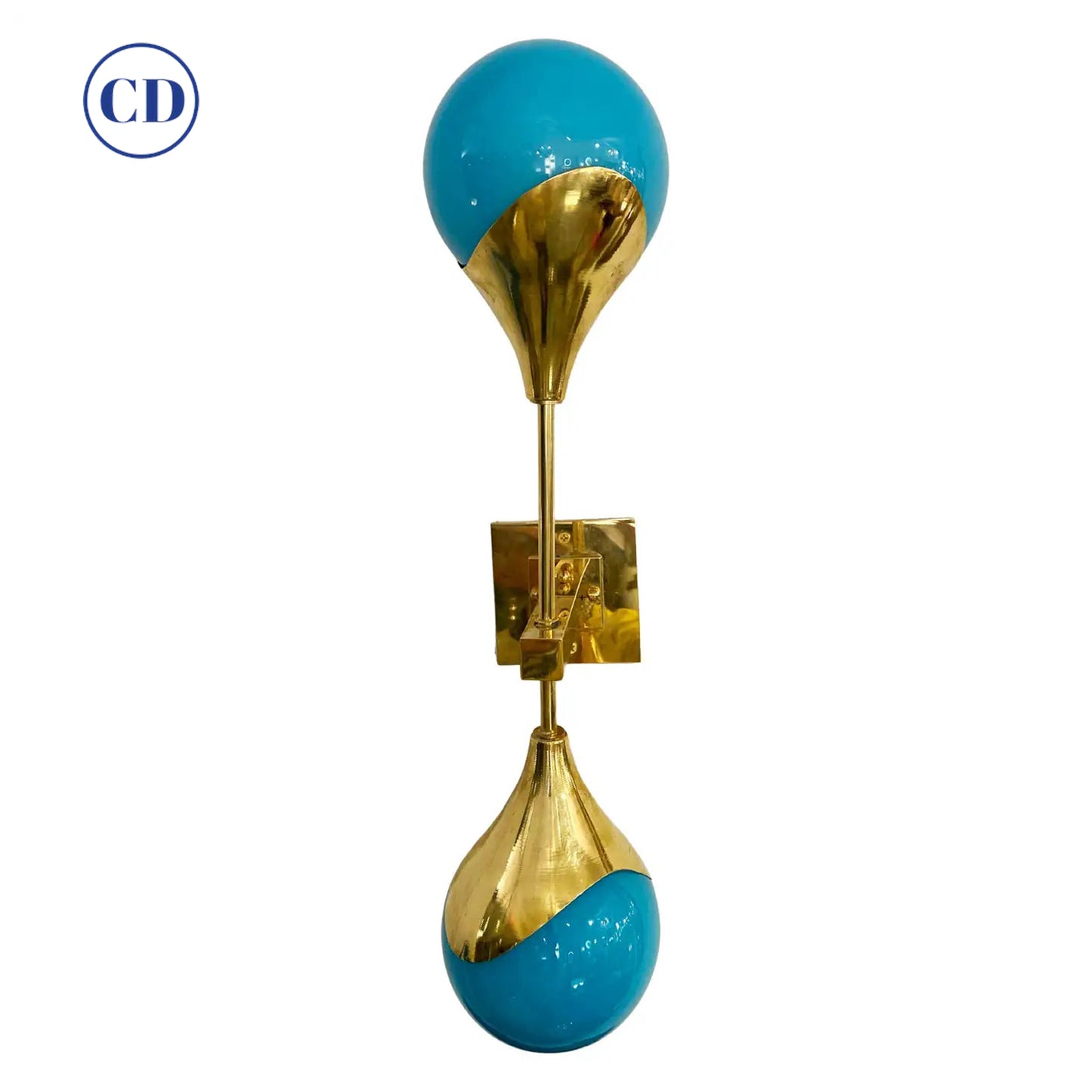 Contemporary Italian Single Two Globe Turquoise Murano Glass Brass Sconce