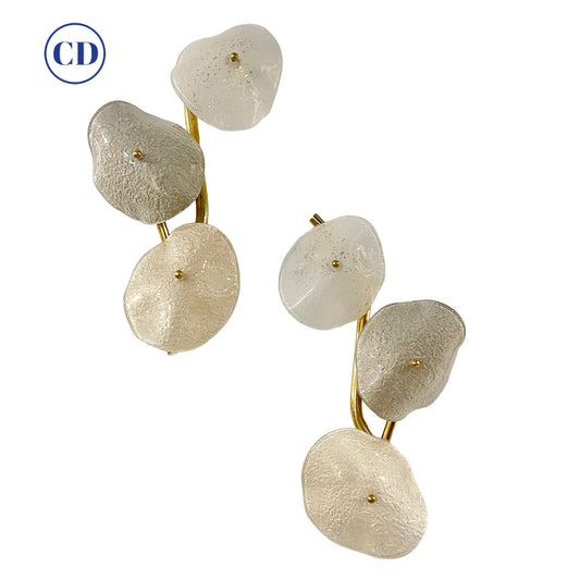 Modernist Italian Murano Glass Gray White Light Beige 3 Leaf Branch Wall Lights