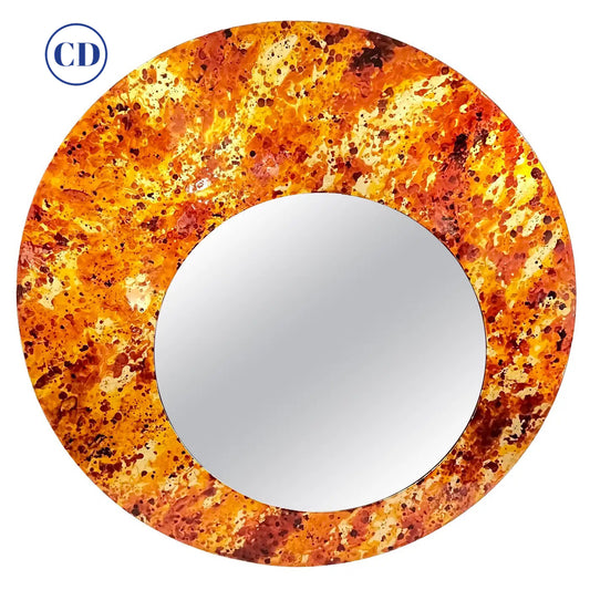 Contemporary Italian Postmodern Orange Copper Enamel Fiber Glass Round Mirror