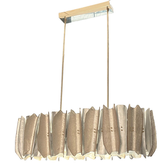 Italian Post Modern Amber Gold Silver Murano Glass Graphic Brass Oval Chandelier