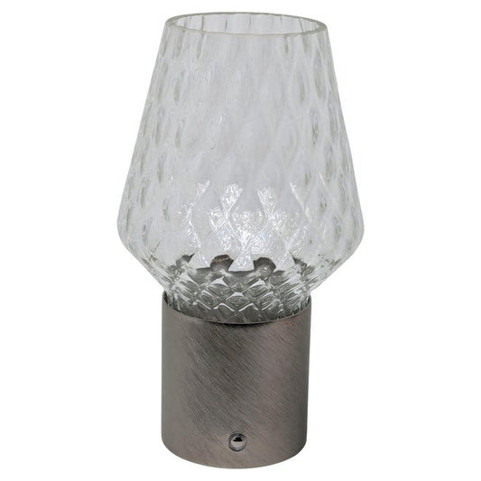 Italian Wireless Brushed Nickel Crystal Glass Portable Mini Table Lamp/Lit Vase