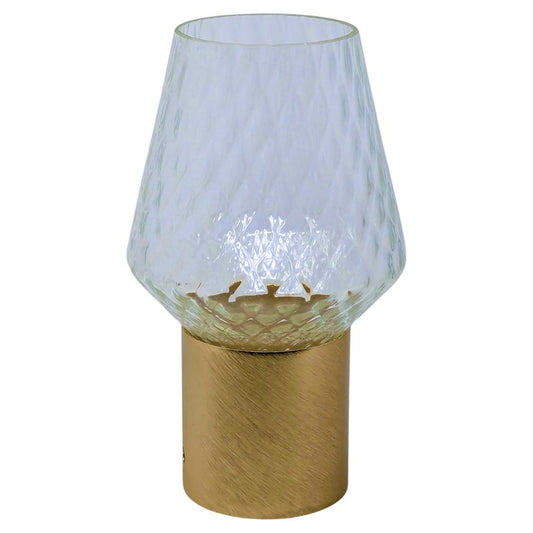 Italian Wireless Crystal Glass Portable Brushed Gold Brass Cone Table Lamp/Vase