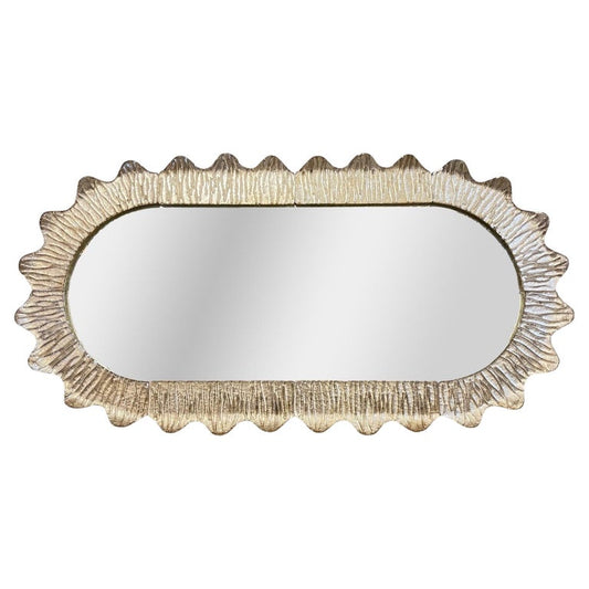 Modern Italian Art Deco Style Curved Ivory Cream Murano Glass Brass Oval Mirror