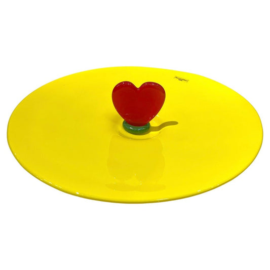 Modern Barovier Toso Green Yellow Art Murano Glass Red Heart Plate Centerpiece