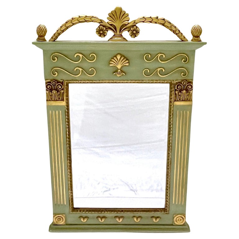 1970s Provincial French Decorative Parcel-Gilt Trumeau Wall Mirror in Green and Gold