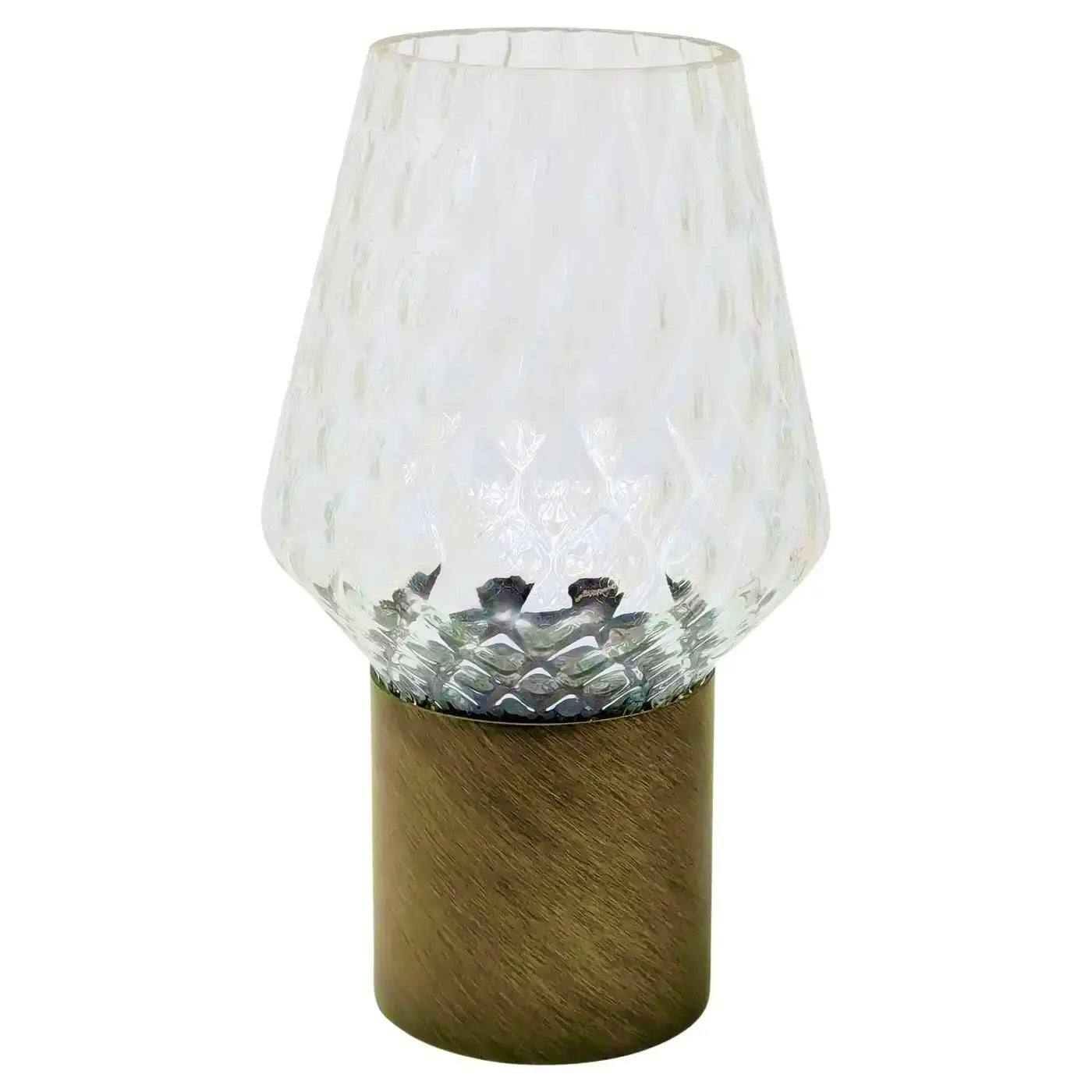 Italian Wireless Bronze Satin Brass Crystal Glass Portable Cone Table Lamp/Vase
