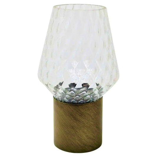 Italian Wireless Bronze Satin Brass Crystal Glass Portable Cone Table Lamp/Vase