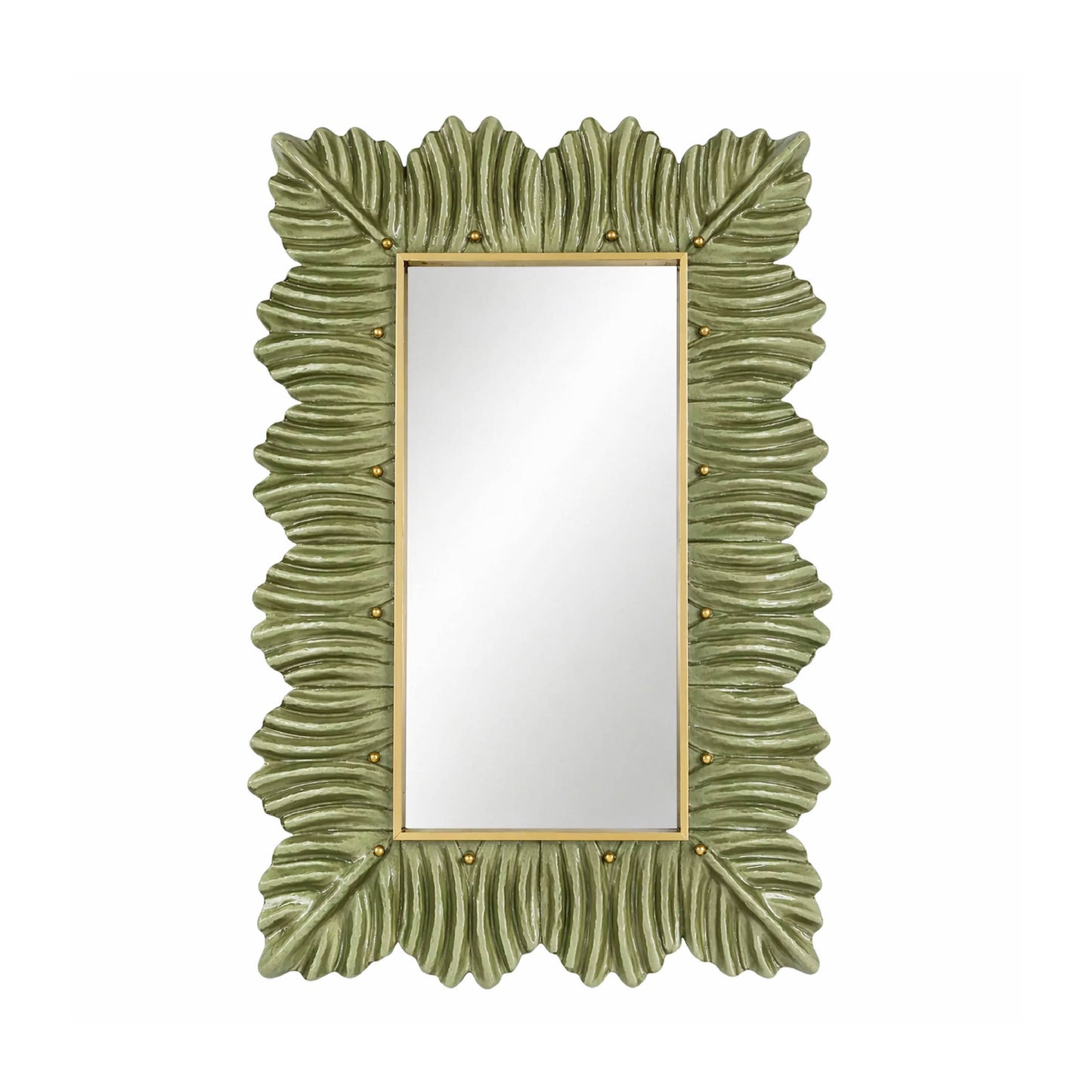 Bespoke Italian Modern Leaf Design Silver Teal Blue Murano Glass Brass Mirror