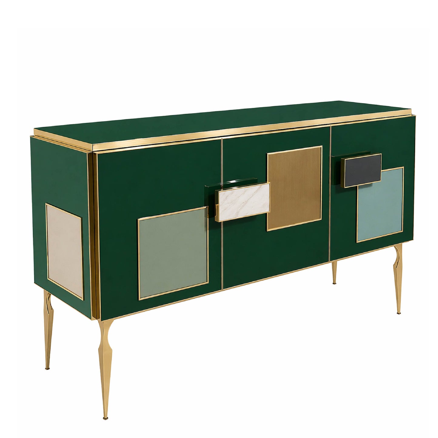 Bespoke Italian Green Orange Yellow Gray Geometric Postmodern Cabinet/Sideboard