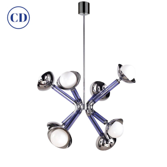 For Cosulich Interiors Modern Italian Purple Blue Glass 8-Light Nickel Sputnik