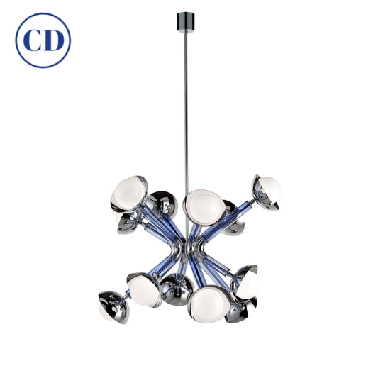 For Cosulich Interiors Italian Modern Purple Blue Glass 12-Light Nickel Sputnik