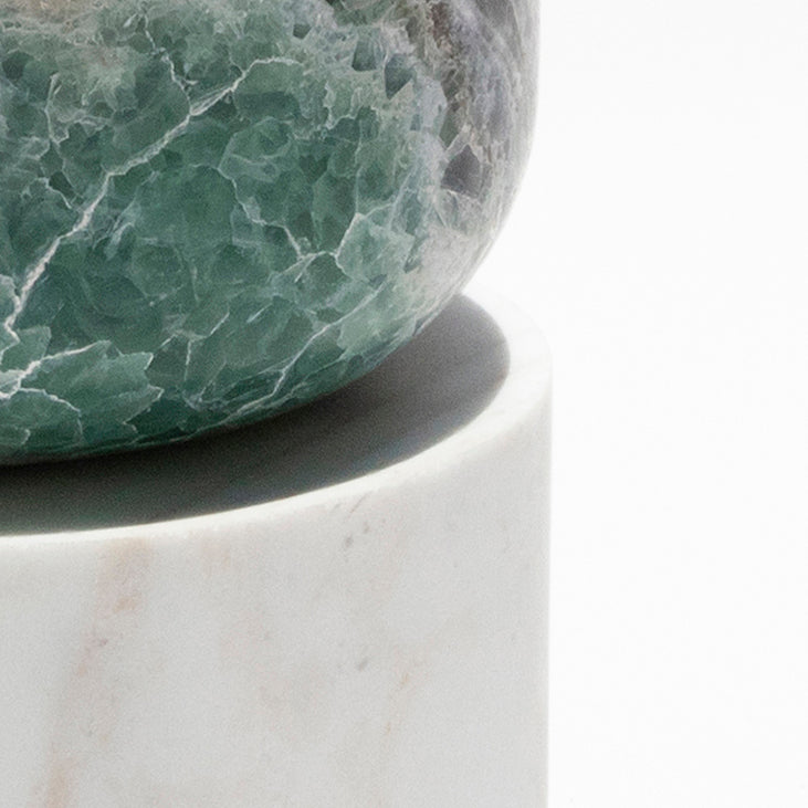 Bespoke Golden Calacatta Marble & Fluorite Graphic Round Modern Sidetable/Stool