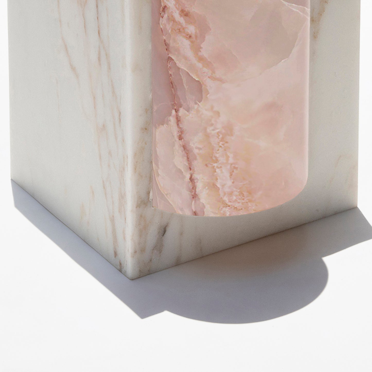 Bespoke Golden Calacatta Marble & Pink Onyx Graphic Modern Rectangular Sidetable/Stool