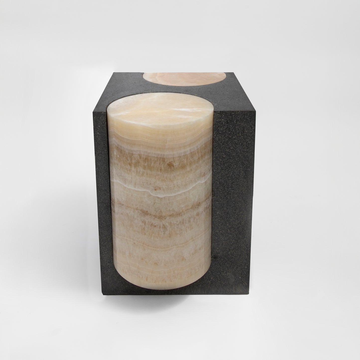 Bespoke Black Lava Stone & Warm Onyx Graphic Modern Rectangular Sidetable/Stool