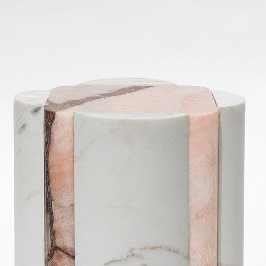 Bespoke Golden Calacatta Marble & Pink Onyx Graphic Modern Sidetable/Stool