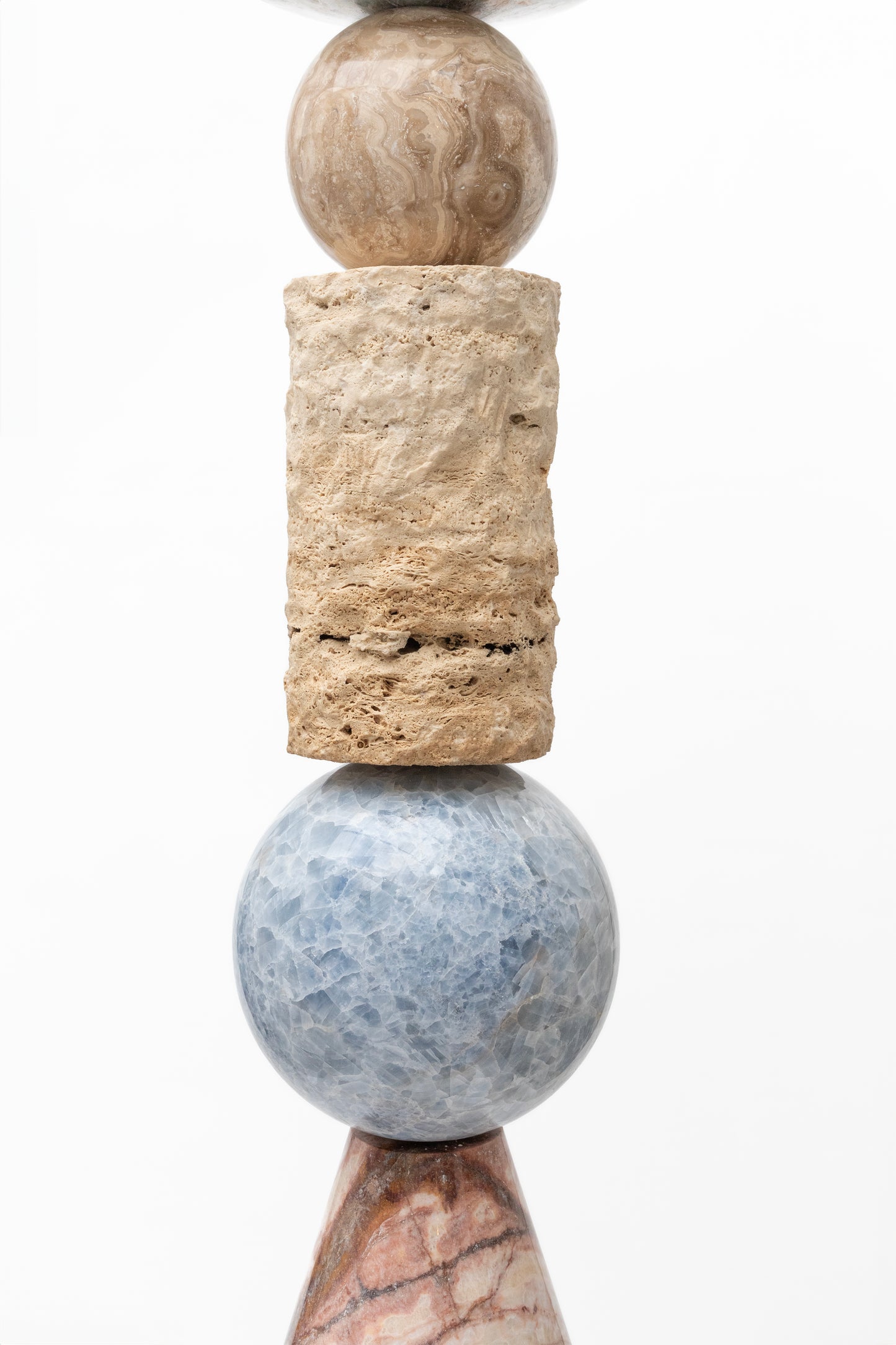Modern Geometric Blue Calcite Golden Marble Pink Onyx Lava Stone Travertine Jewel Like Totem