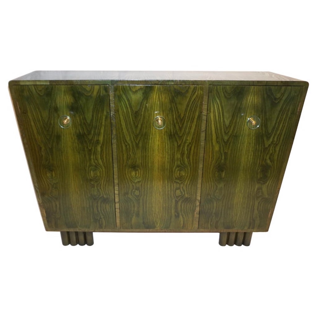 1970s Italian Ash Wood Green Malachite Pigmented Triangular Postmodern Cabinet