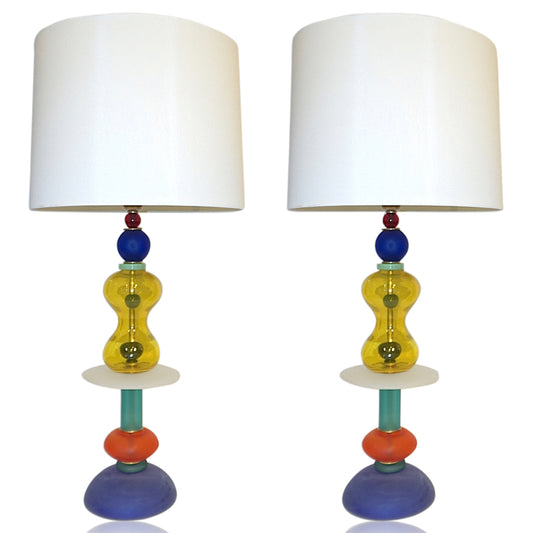 Postmodern Italian Memphis Design Yellow Red Green Blue White Murano Glass Lamps