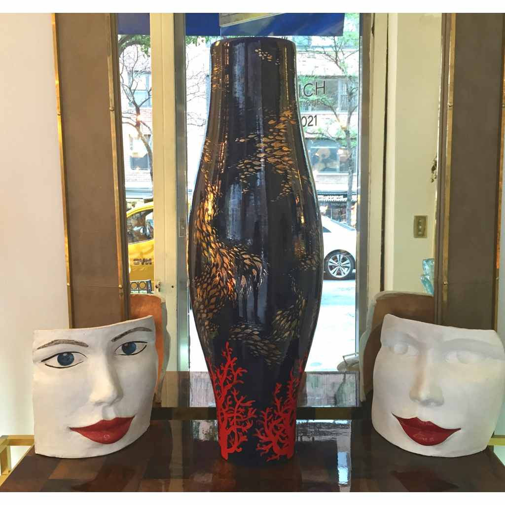 "Red Lips Face" Terra Cotta Sculpture by Ginestroni - Cosulich Interiors & Antiques