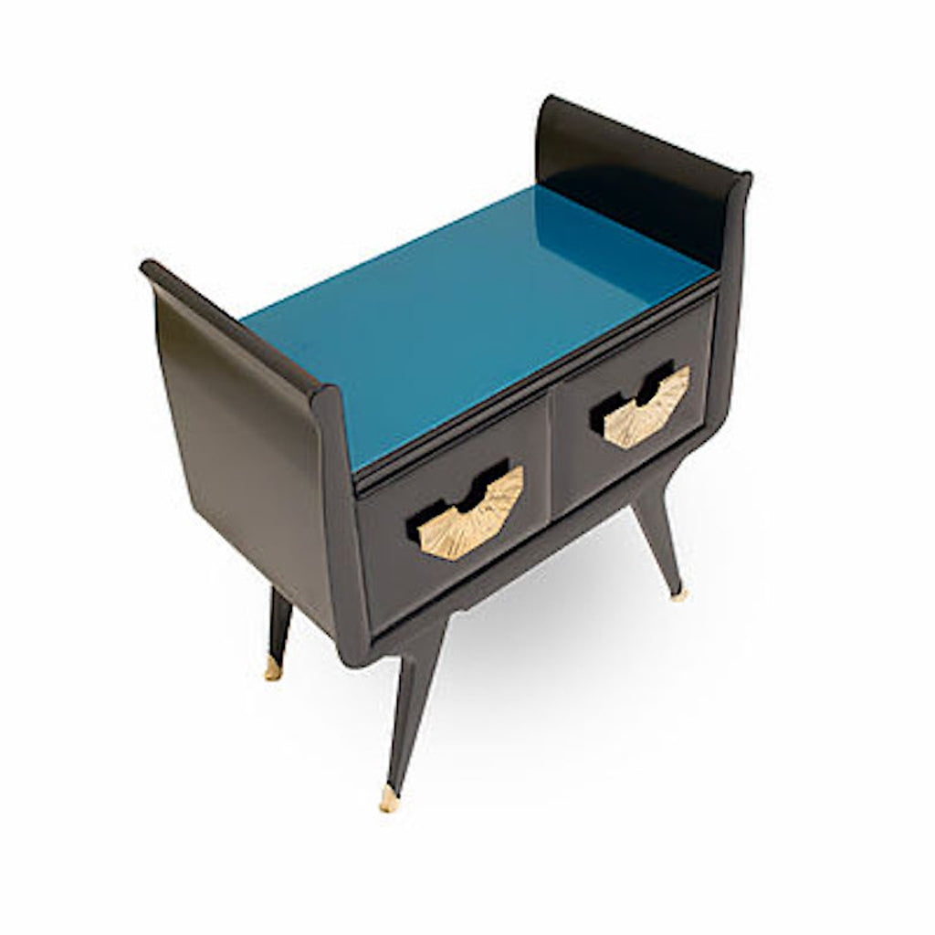 1960s Italian Mid-Century Modern Teal Blue & Black Lacquer Pair of Nightstands