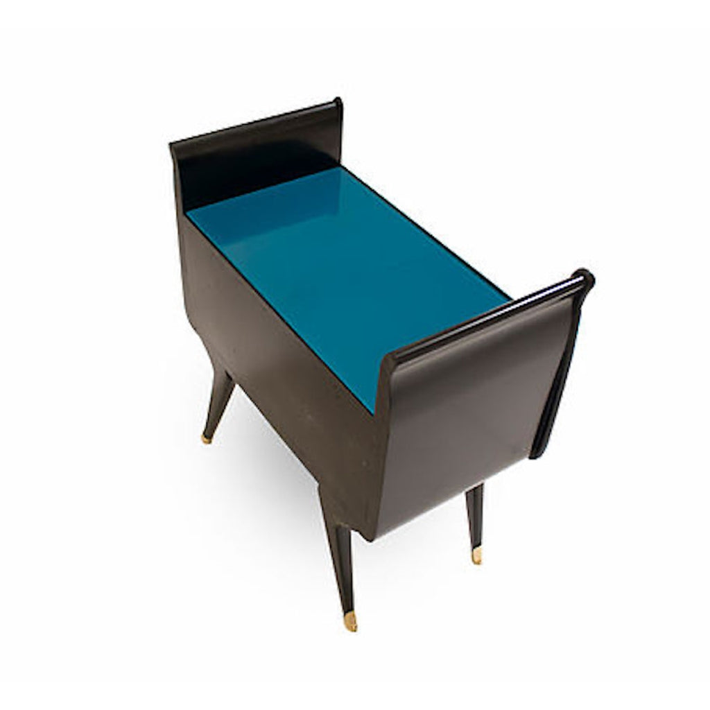 1960s Italian Mid-Century Modern Teal Blue & Black Lacquer Pair of Nightstands