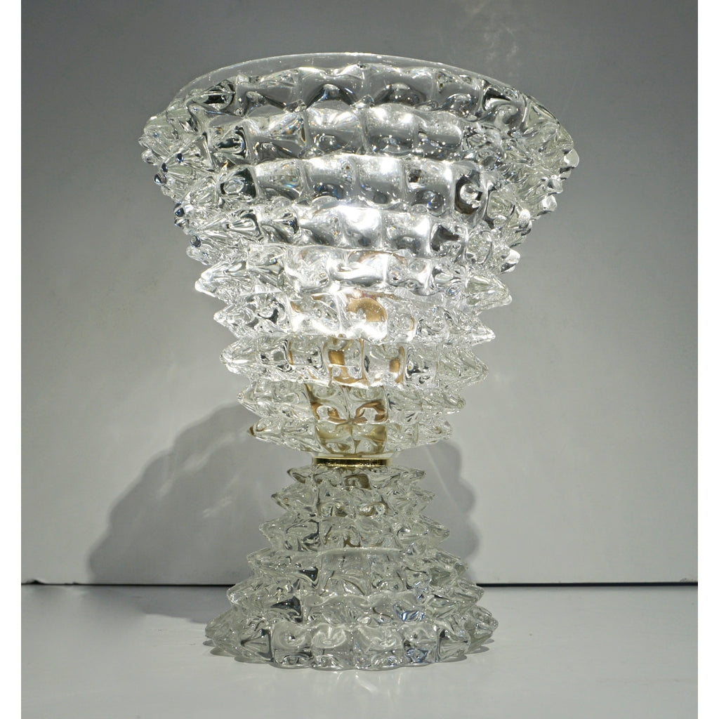 Italian Contemporary Hand Craft Pair of Crystal Rostrato Murano Glass Table Lamps