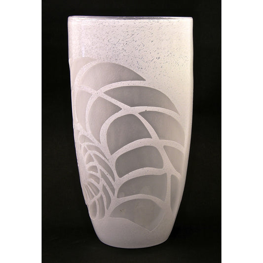 White Textured Murano Glass Vase with Fern Decor