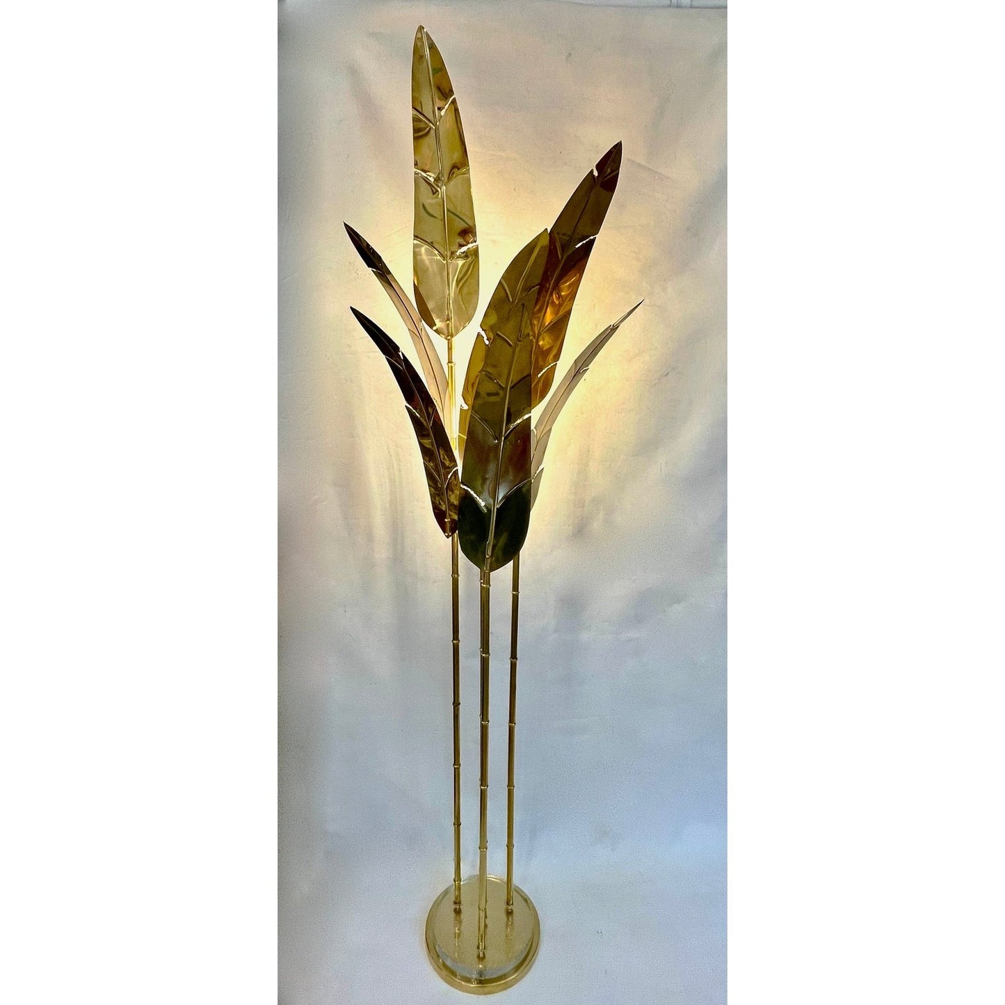 Contemporary Italian Art Deco 7-Leaf Palm Tree Organic Modern Brass Floor Lamp