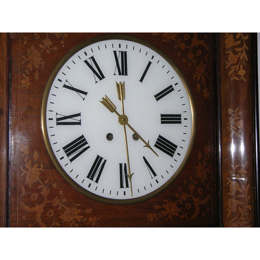 1830s Antique French Charles X Marquetry Inlaid Walnut Wall Clock