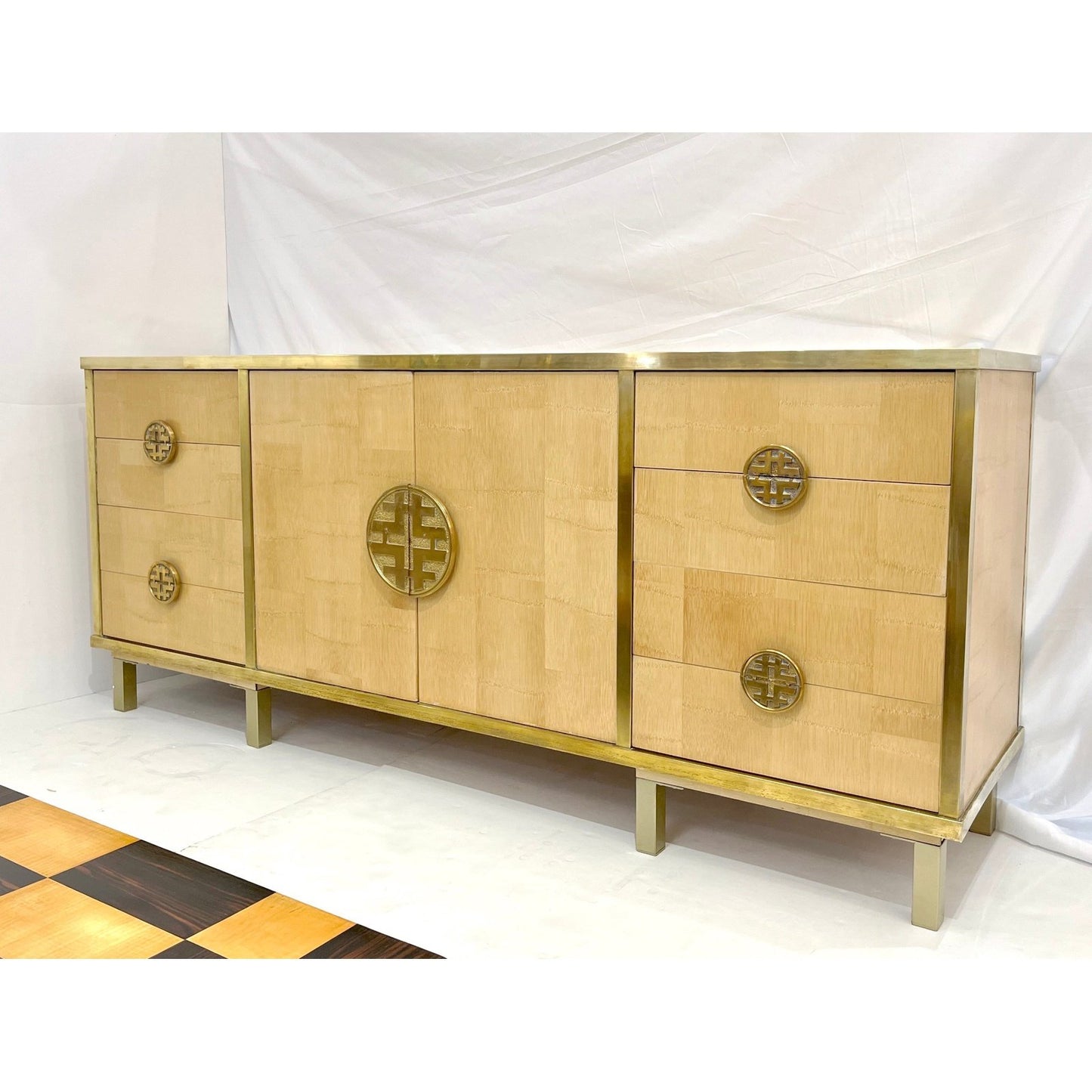 Sinopoli 1970s Italian Back Finished Asian Style Brass Bamboo Sideboard/Cabinet